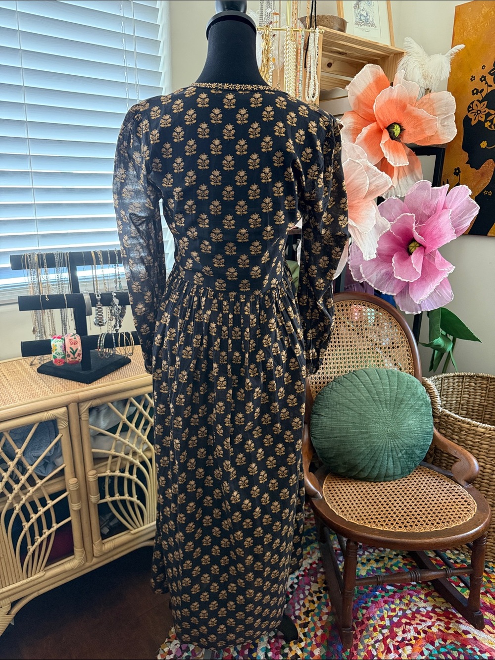DOEN Rhiannon Noir Meadowsweet Floral Boho Hippie Cottage Femme Maxi Dress - Picture 2 of 5